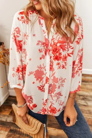 Spring Aura Three Quarter Sleeve Floral Blouse
