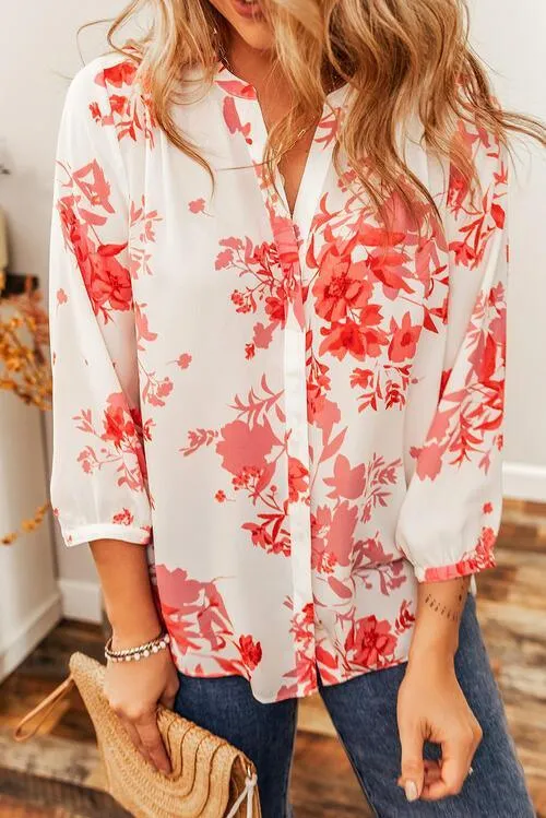 Spring Aura Three Quarter Sleeve Floral Blouse