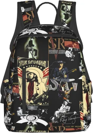Stevie Rock Ray Singer Vaughan Lightweight Backpack Work Bag for Men and Women Daily Use Backpack Casual Daypack Travel Rucksack with Side Pockets Portable Hiking Bags Travel Bag for Business