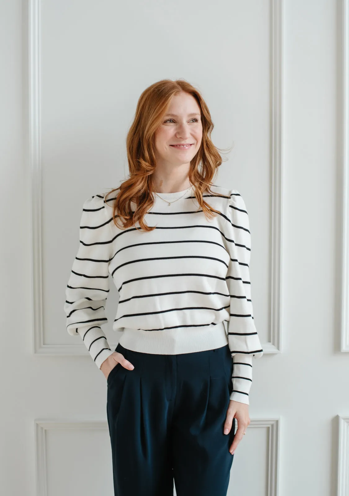 Stripe Puff Sleeve Sweater