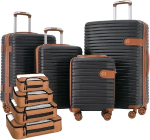 SVRCK Lightweight and Expandable 4-Piece Luggage Set with Spinner Wheels and Packing Cubes, Coffee