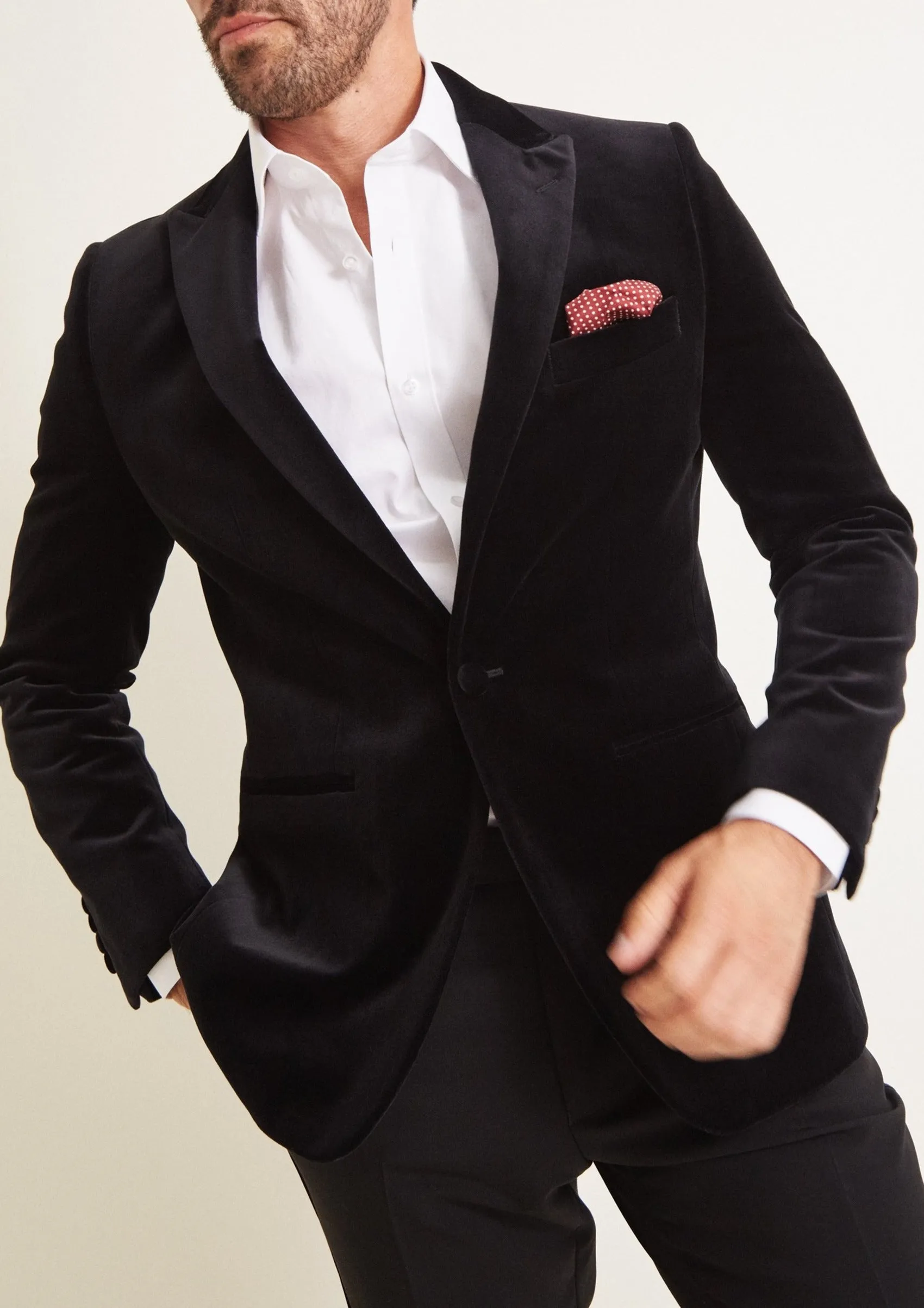 Tailored Fit Black Velvet Blazer