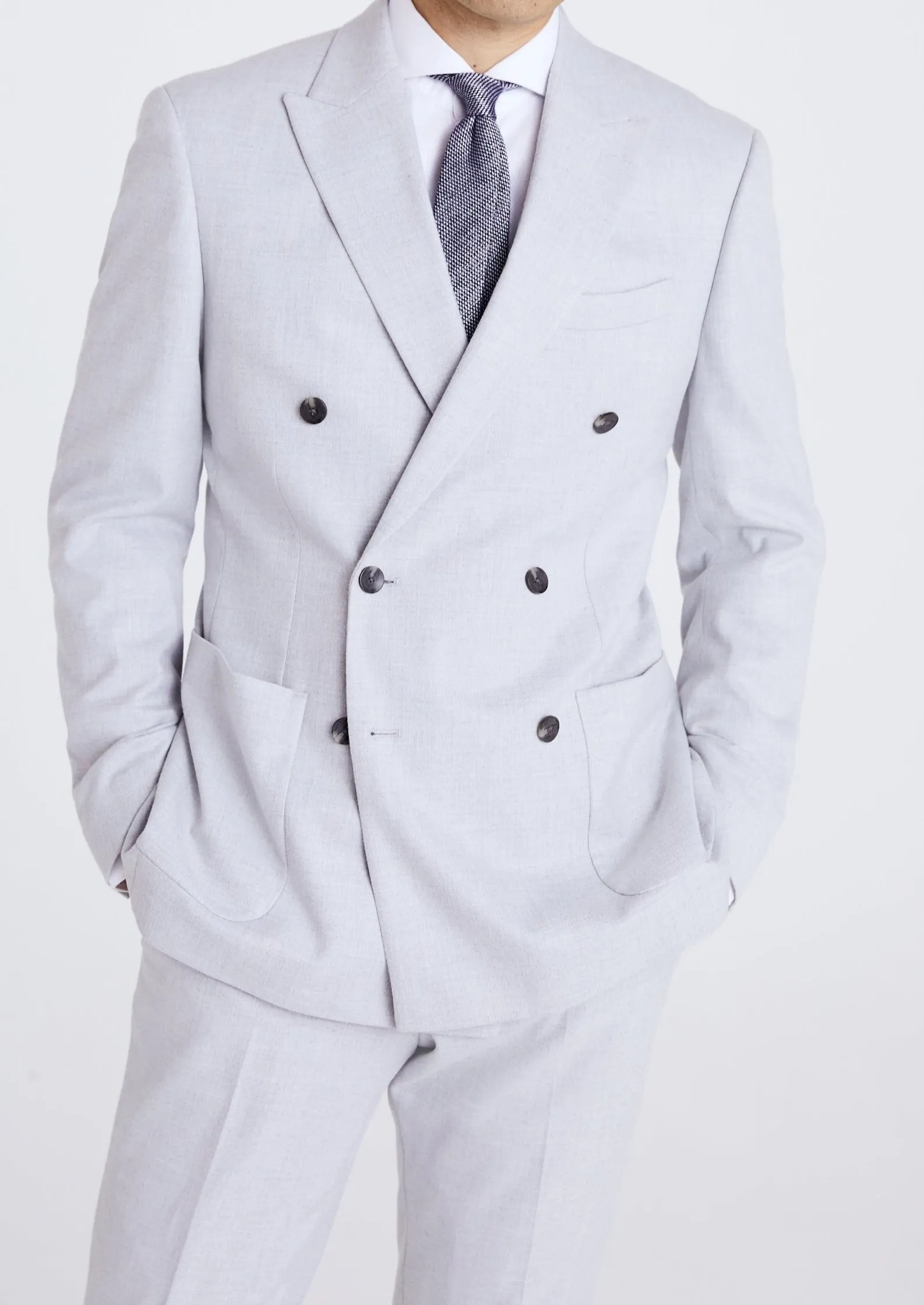 Tailored Fit Light Grey Double Breasted Suit
