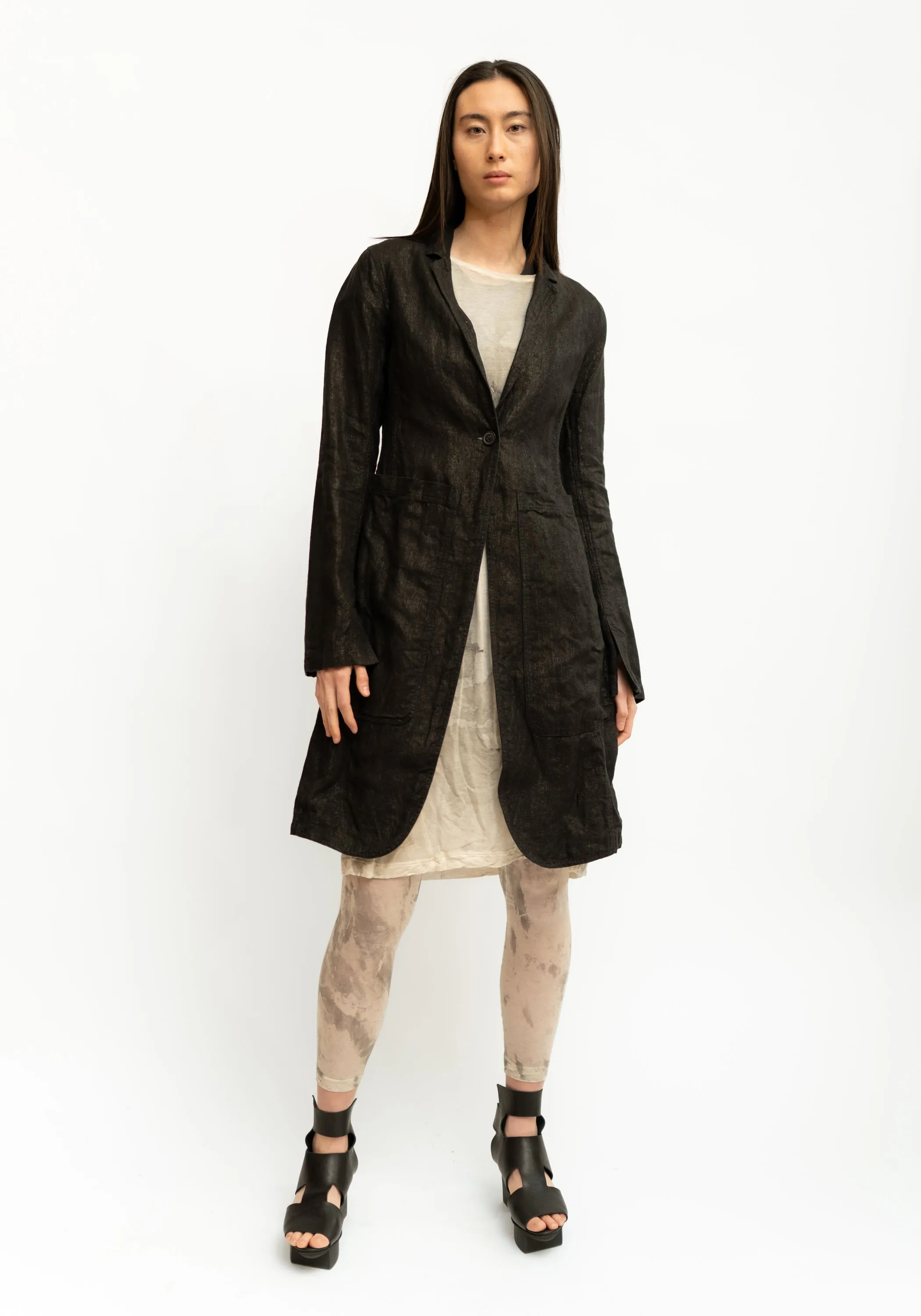 Tailored Long Metallic Linen Jacket
