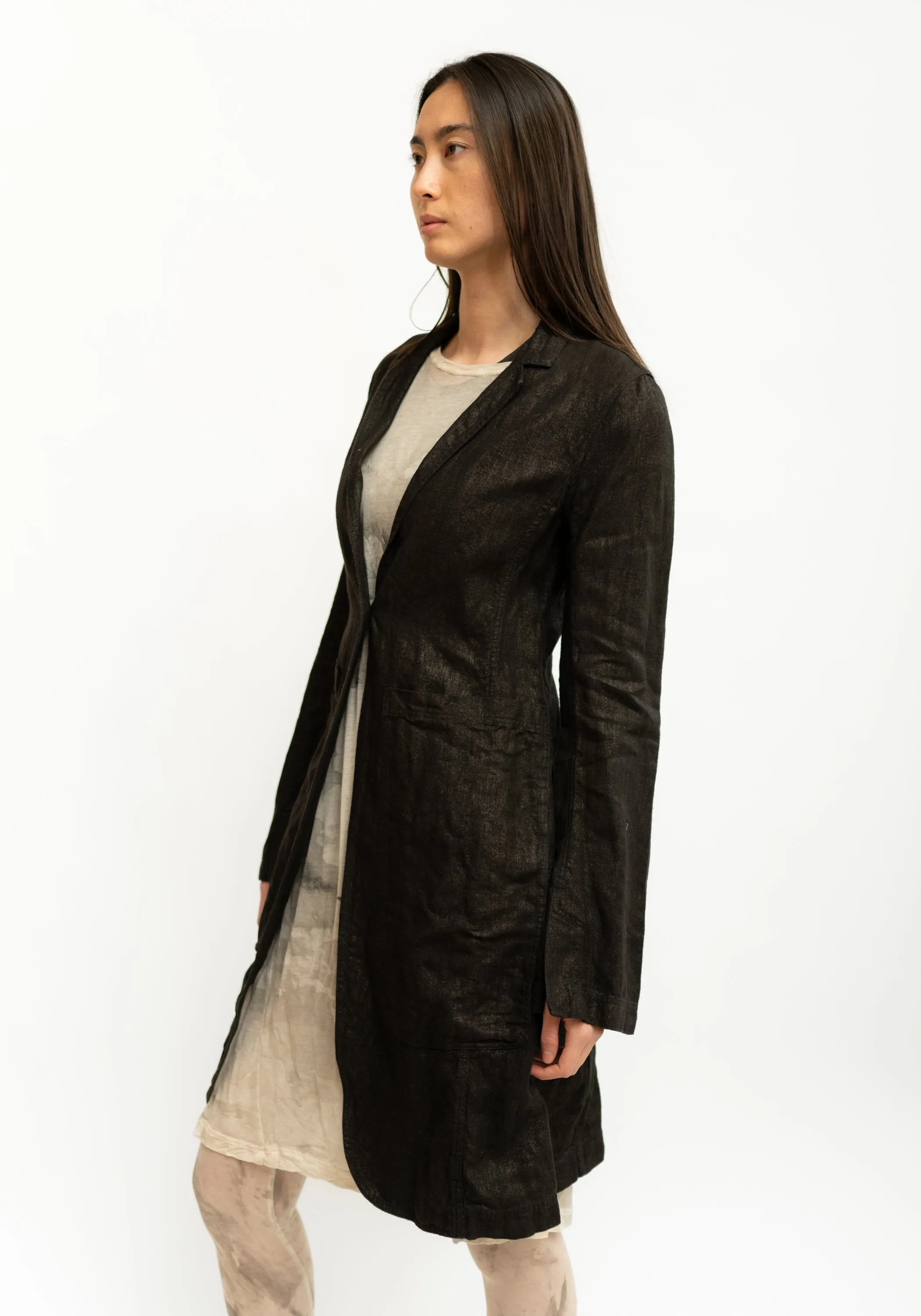 Tailored Long Metallic Linen Jacket