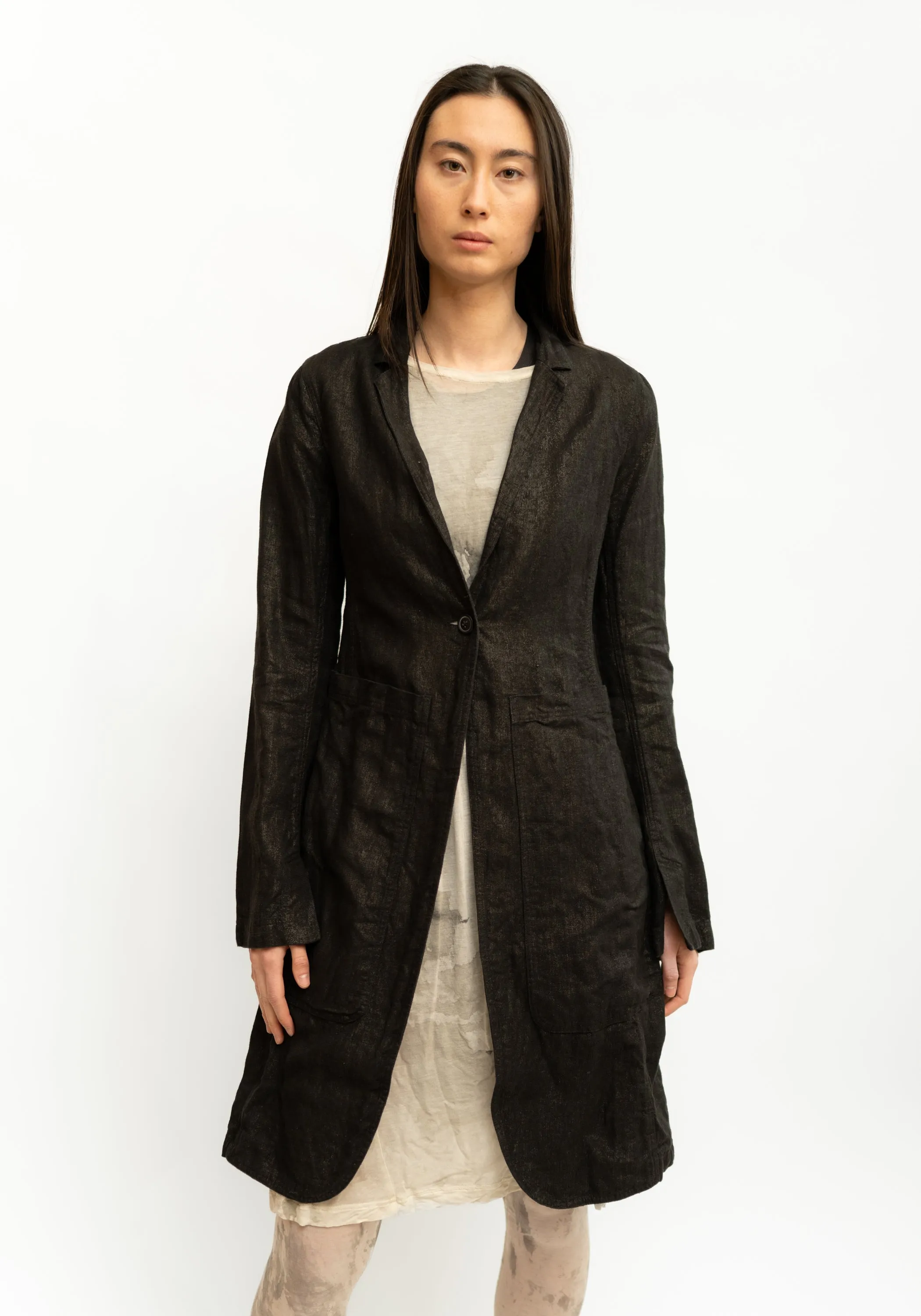Tailored Long Metallic Linen Jacket
