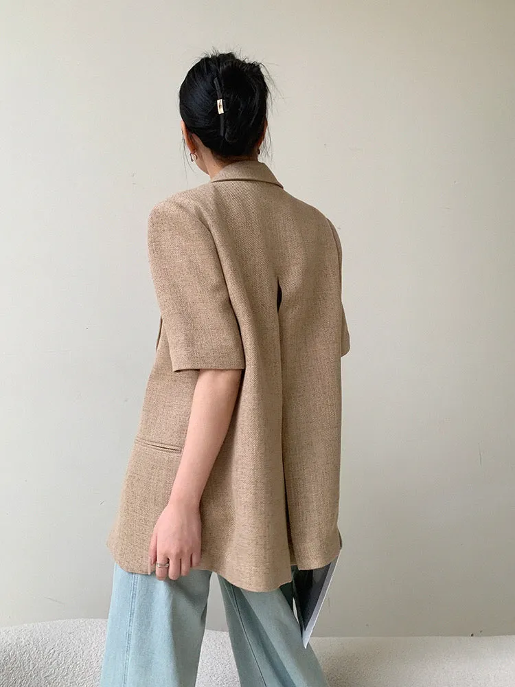 Tailored Short Sleeve Blazer in Tan