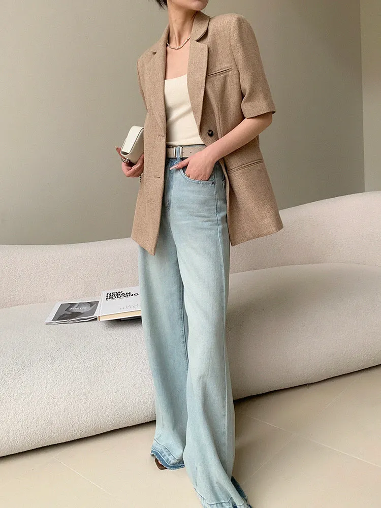 Tailored Short Sleeve Blazer in Tan