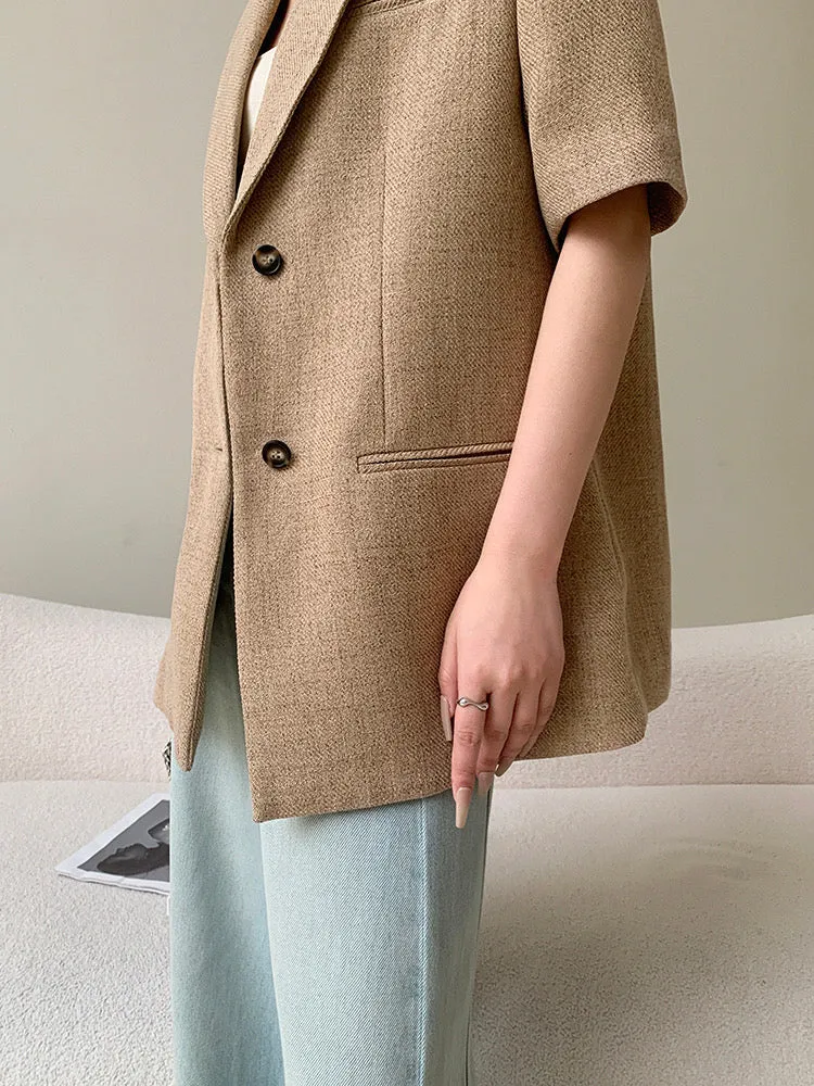 Tailored Short Sleeve Blazer in Tan