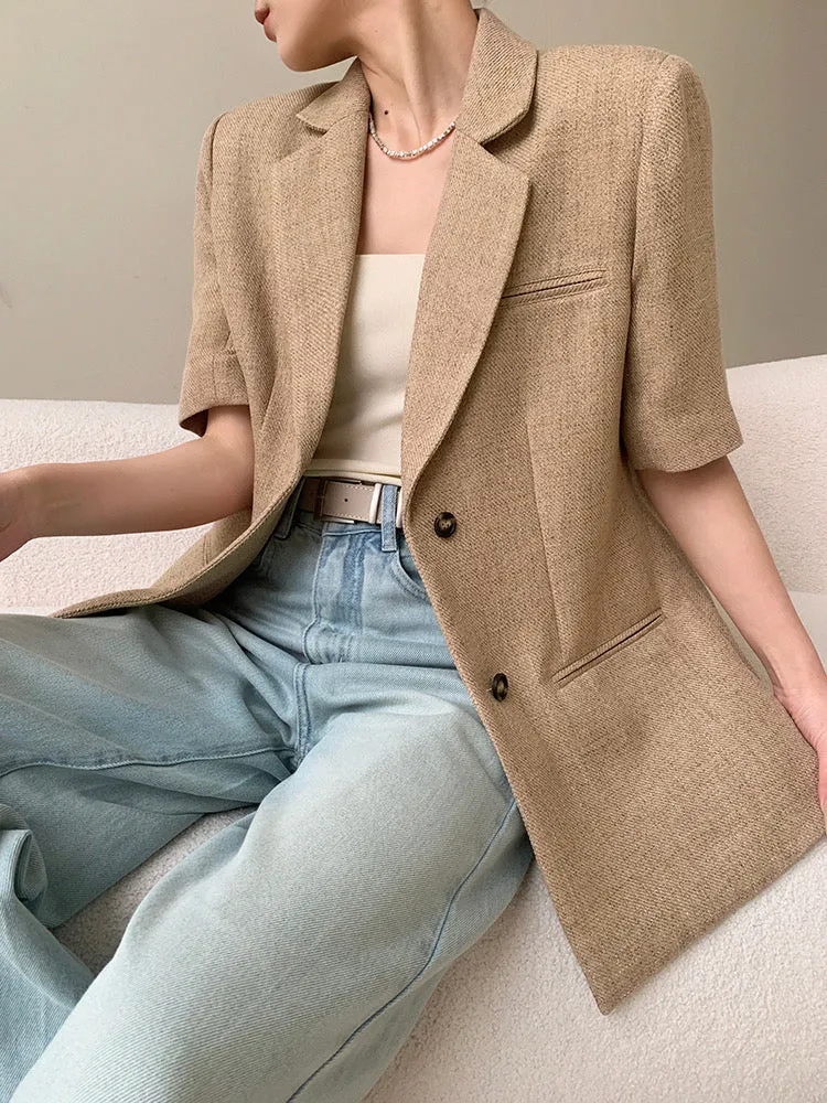 Tailored Short Sleeve Blazer in Tan