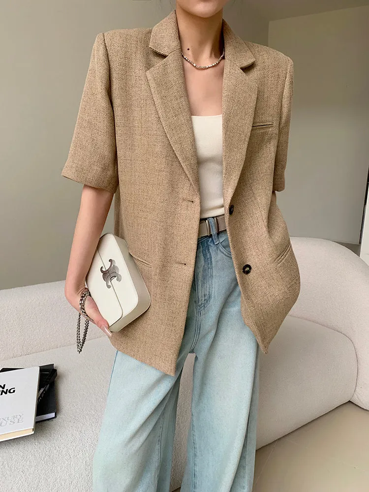 Tailored Short Sleeve Blazer in Tan