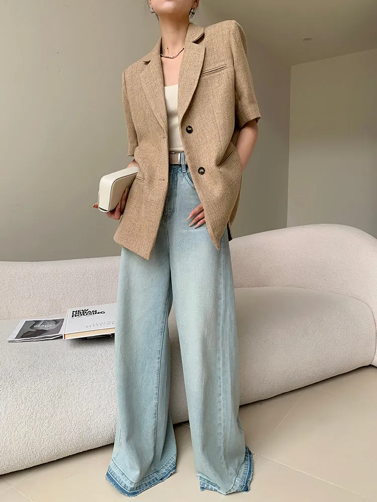 Tailored Short Sleeve Blazer in Tan