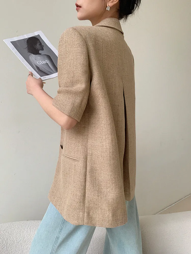 Tailored Short Sleeve Blazer in Tan