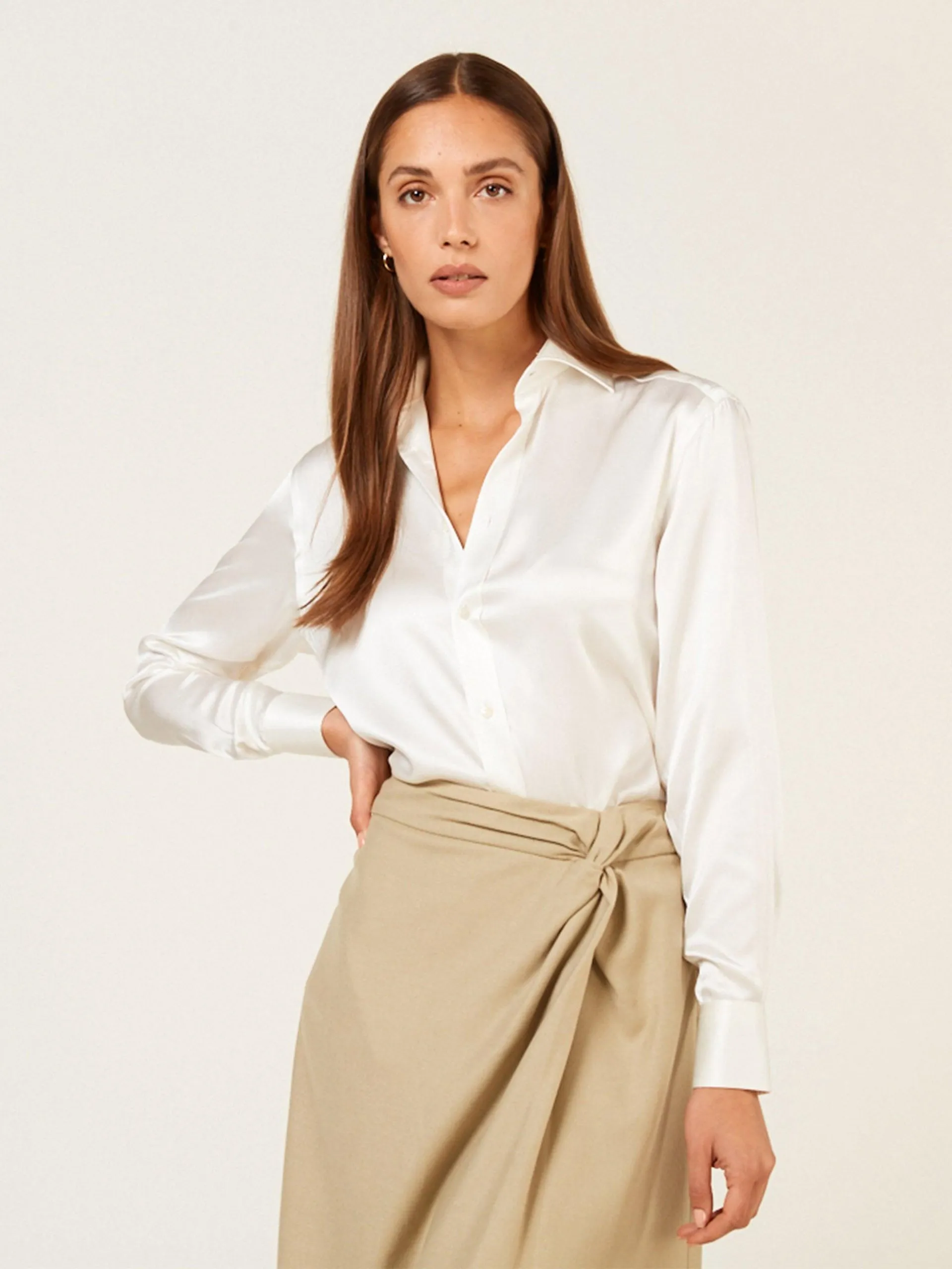 The Boyfriend: pearl white silk shirt