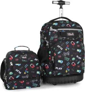 Tilami Rolling Backpack & Lunch bag for Kids 19 Inch Wheeled Bookbag for Boys & Girls for School & Travel,Music