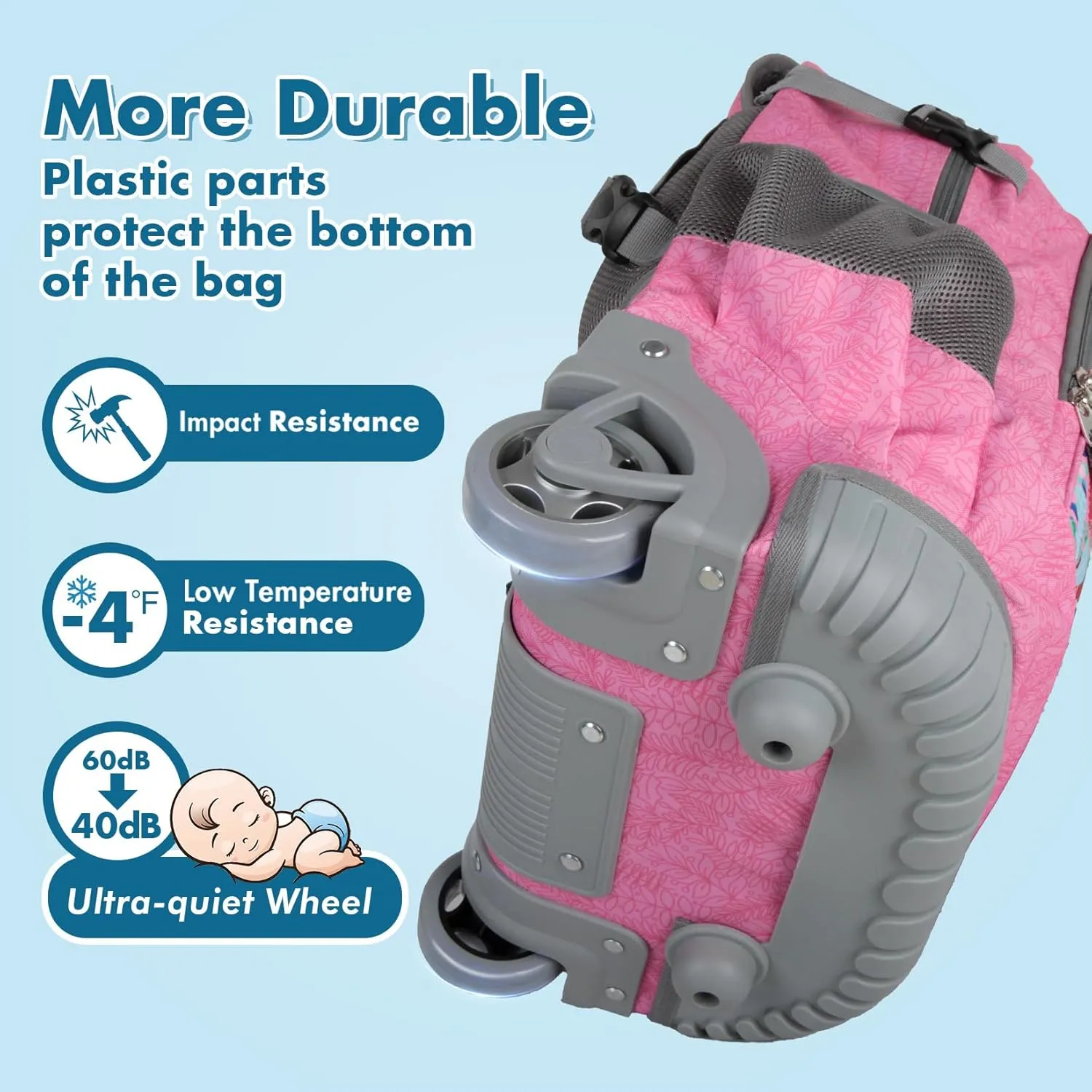 Tilami Rolling Backpack for Kids 18 Inch Wheeled Bookbag for Boys & Girls for School & Travel,Giraffe pink