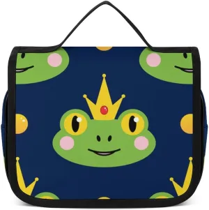 Toiletry Bag for Women and Men with Jewelry Organizer Compartment and Waterproof Pocket, Compatible with Frog with Crown Navy Blue Hanging Makeup Bag Accessories