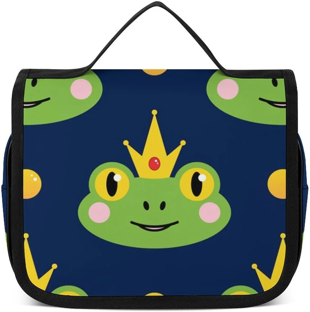 Toiletry Bag for Women and Men with Jewelry Organizer Compartment and Waterproof Pocket, Compatible with Frog with Crown Navy Blue Hanging Makeup Bag Accessories