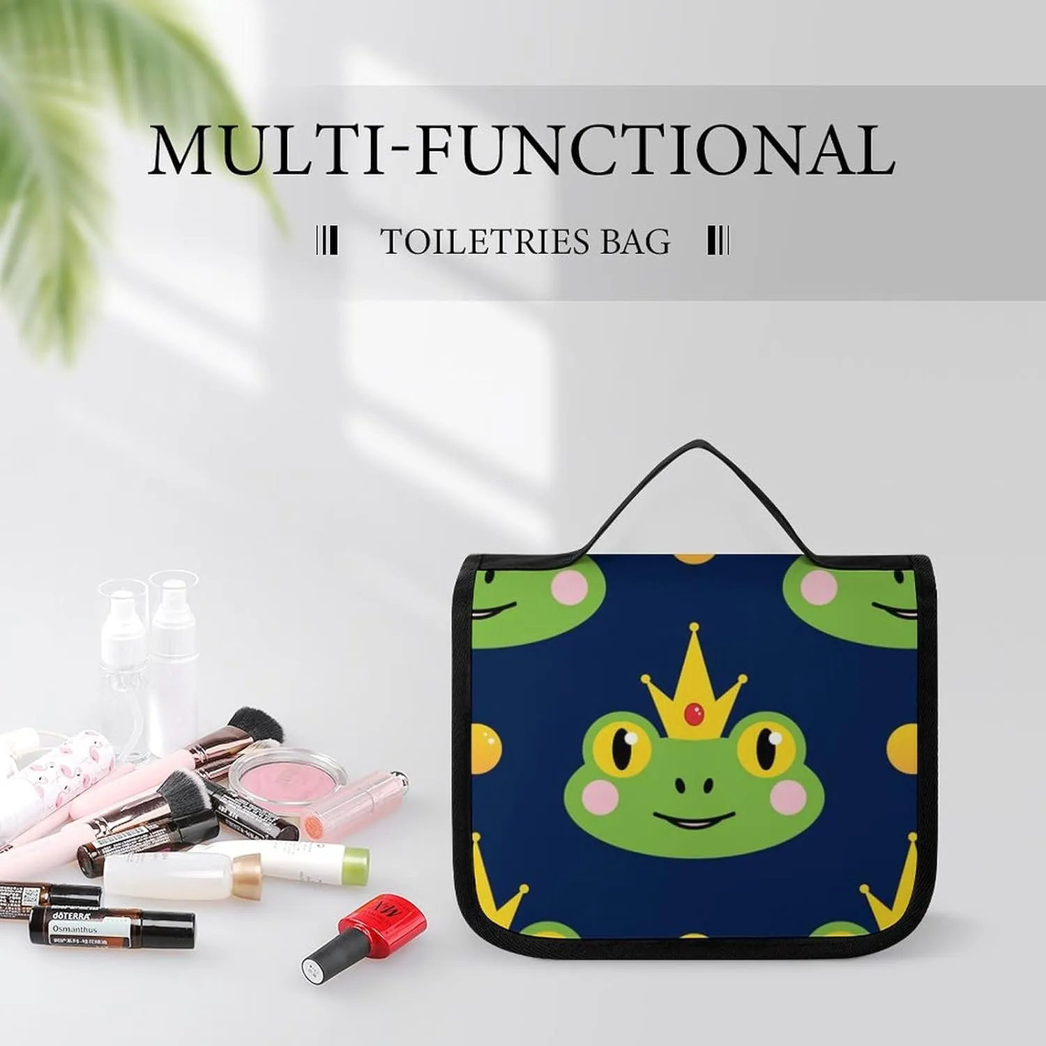 Toiletry Bag for Women and Men with Jewelry Organizer Compartment and Waterproof Pocket, Compatible with Frog with Crown Navy Blue Hanging Makeup Bag Accessories