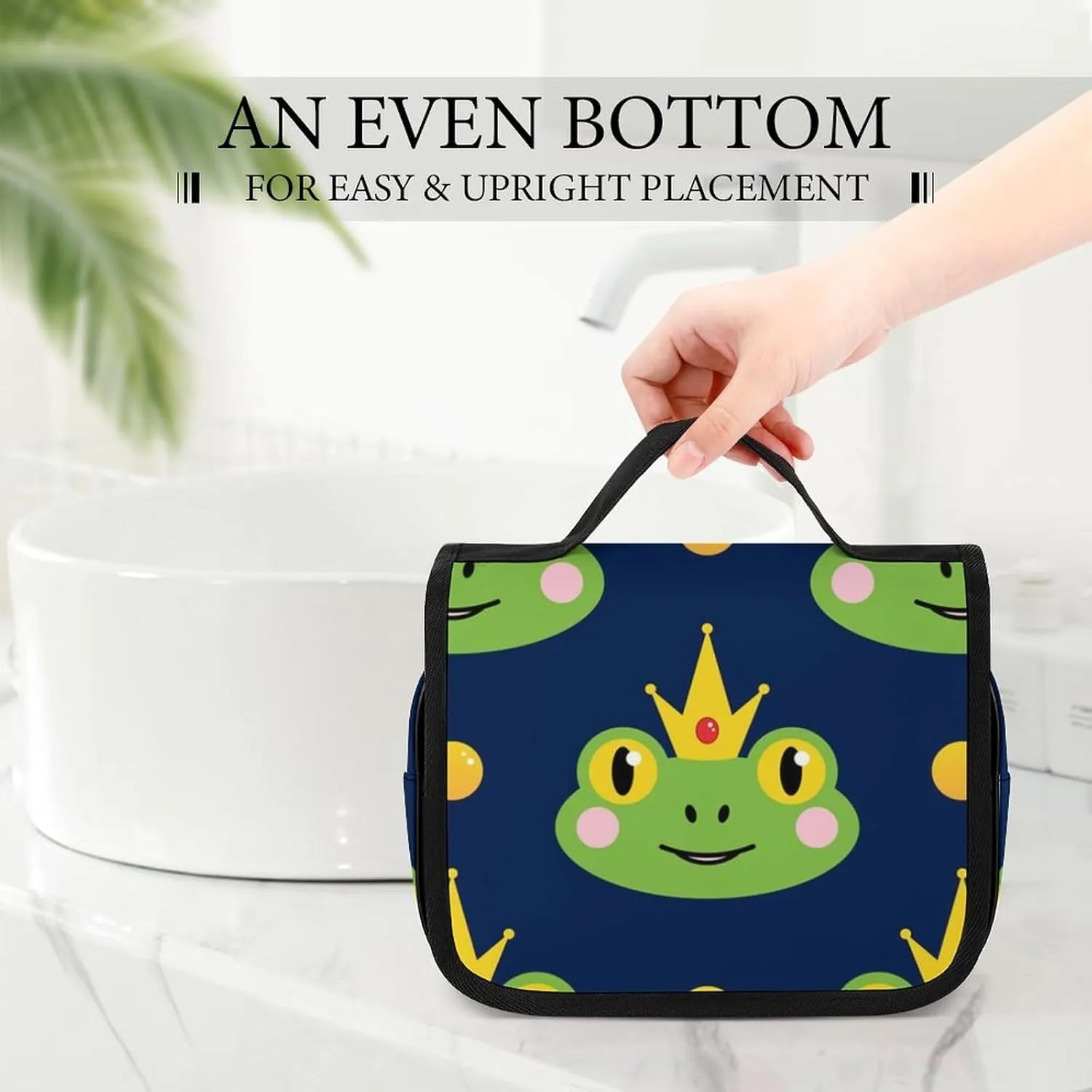 Toiletry Bag for Women and Men with Jewelry Organizer Compartment and Waterproof Pocket, Compatible with Frog with Crown Navy Blue Hanging Makeup Bag Accessories