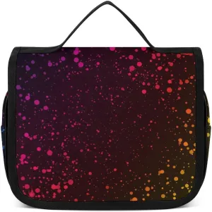 Toiletry Bag Travel Bag with Hanging Hook, Water Resistant Makeup Cosmetic Bag Travel Organizer Compatible with Abstract Rainbow Color Dots for Accessories
