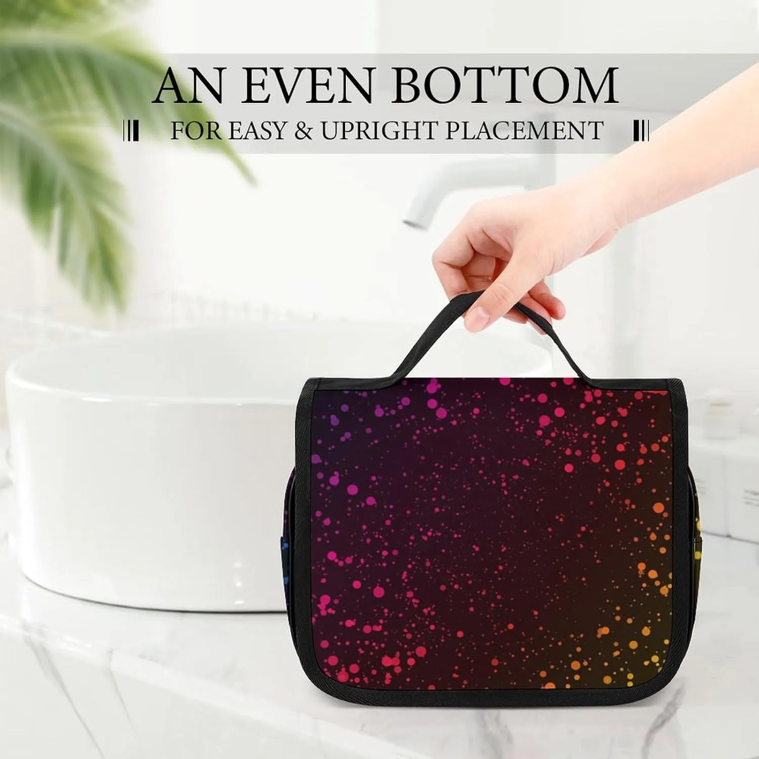 Toiletry Bag Travel Bag with Hanging Hook, Water Resistant Makeup Cosmetic Bag Travel Organizer Compatible with Abstract Rainbow Color Dots for Accessories