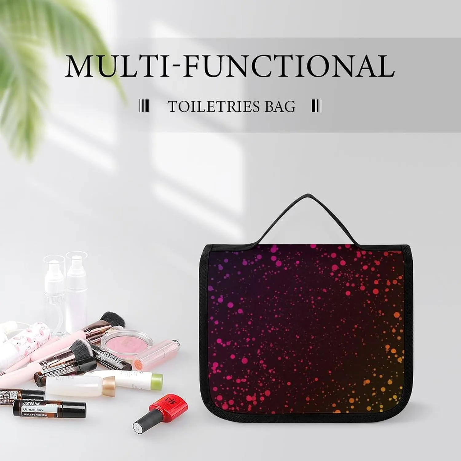 Toiletry Bag Travel Bag with Hanging Hook, Water Resistant Makeup Cosmetic Bag Travel Organizer Compatible with Abstract Rainbow Color Dots for Accessories