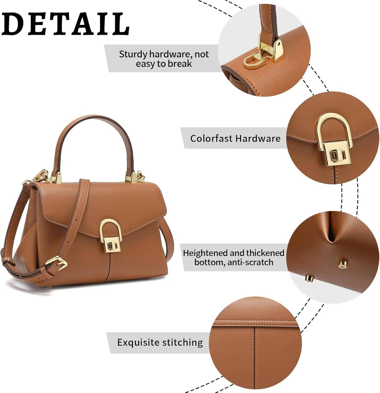 Top Handle Leather Tote Satchel Bag for Women, Ladies Shoulder Purses with Metal Button Lock