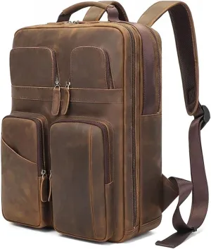 Travel Bags Cowhide Casual Daypack Laptop Bags Mens Leather Backpacks Briefcases Hiking Daypacks Bookbags (Brown)