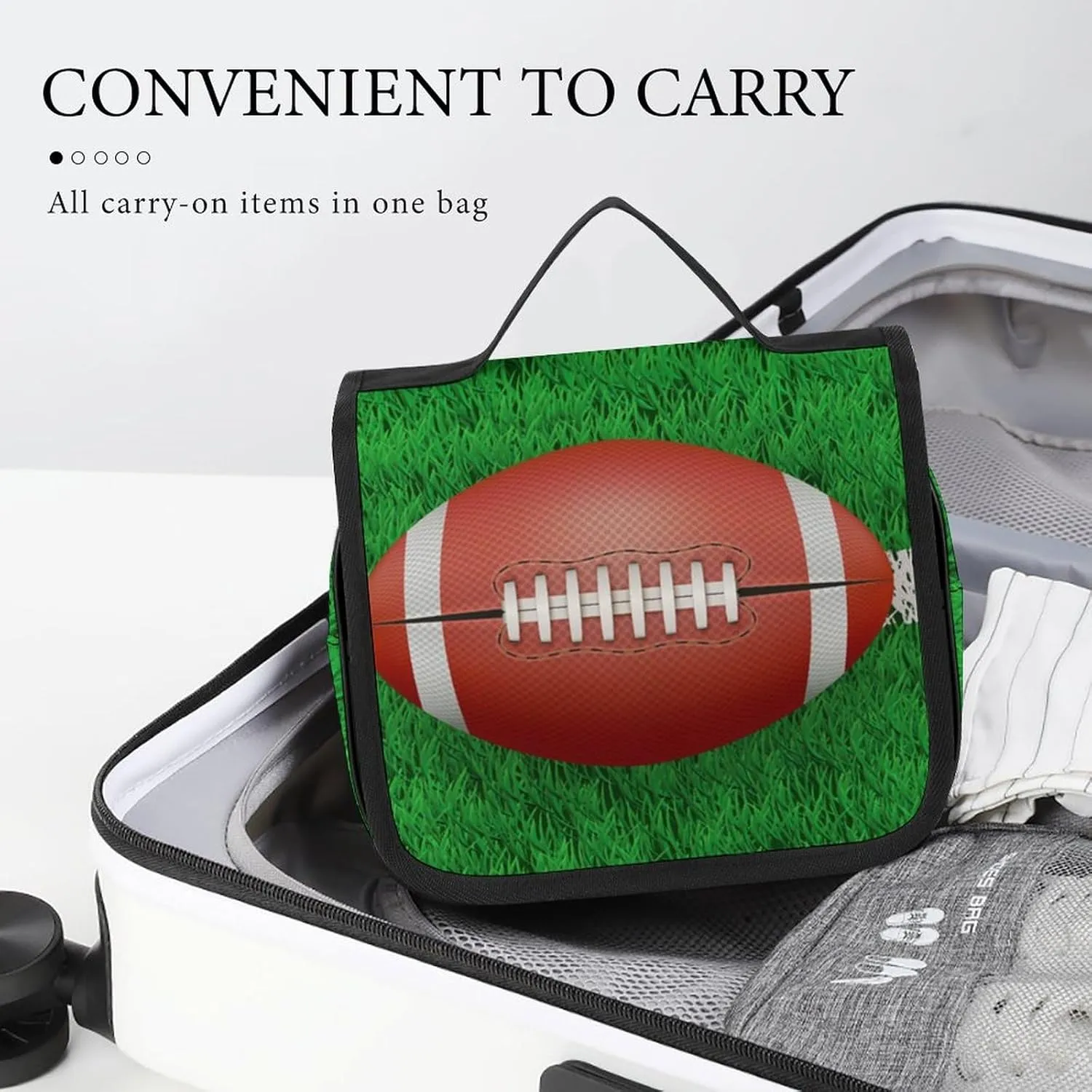 Travel Hanging Toiletry Bag for Men Women Shaving Bag Compatible with American Football Field And Ball, Waterproof Large Makeup Bag Wash Bag Makeup Organizer Cosmetic Case for Bathroom Shower