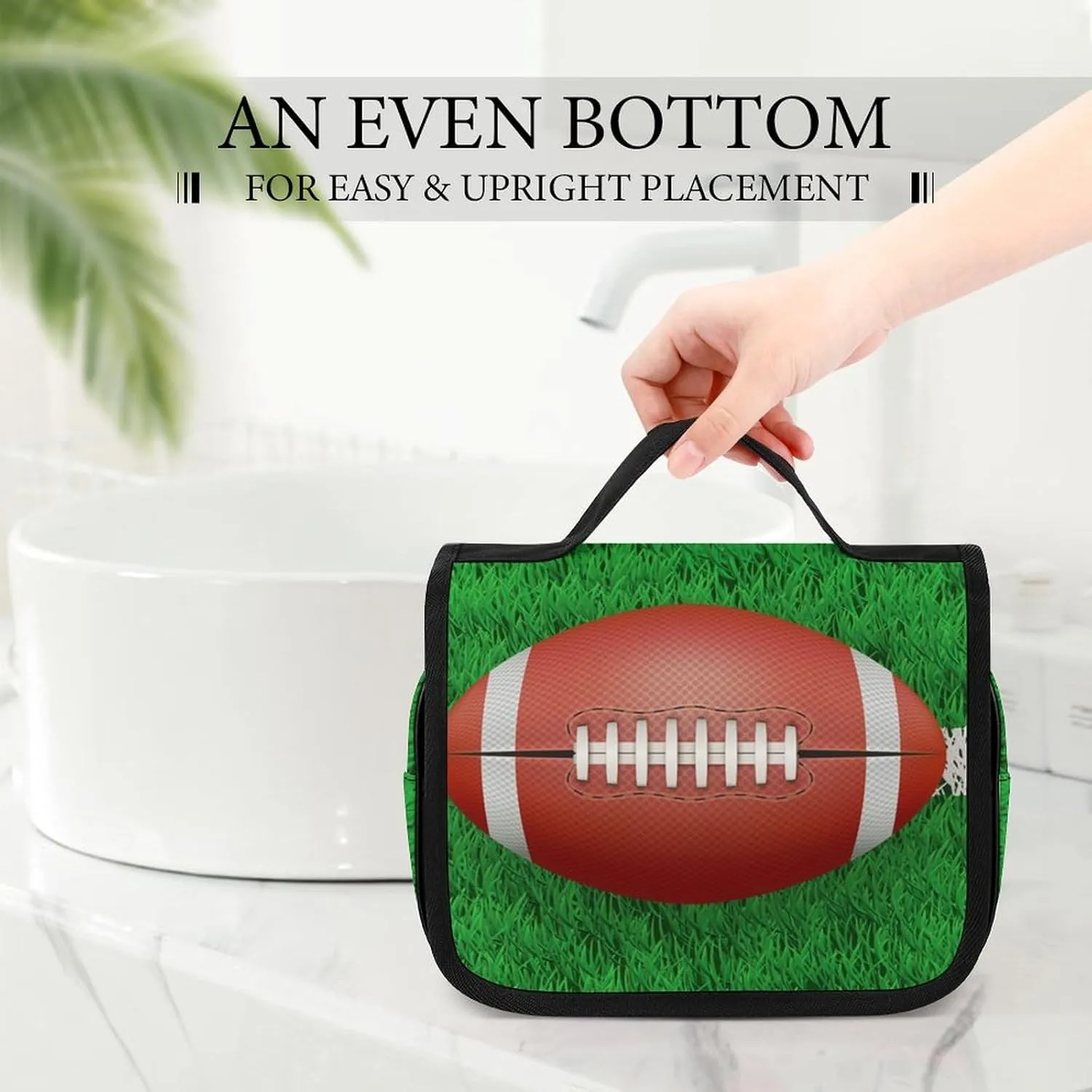 Travel Hanging Toiletry Bag for Men Women Shaving Bag Compatible with American Football Field And Ball, Waterproof Large Makeup Bag Wash Bag Makeup Organizer Cosmetic Case for Bathroom Shower