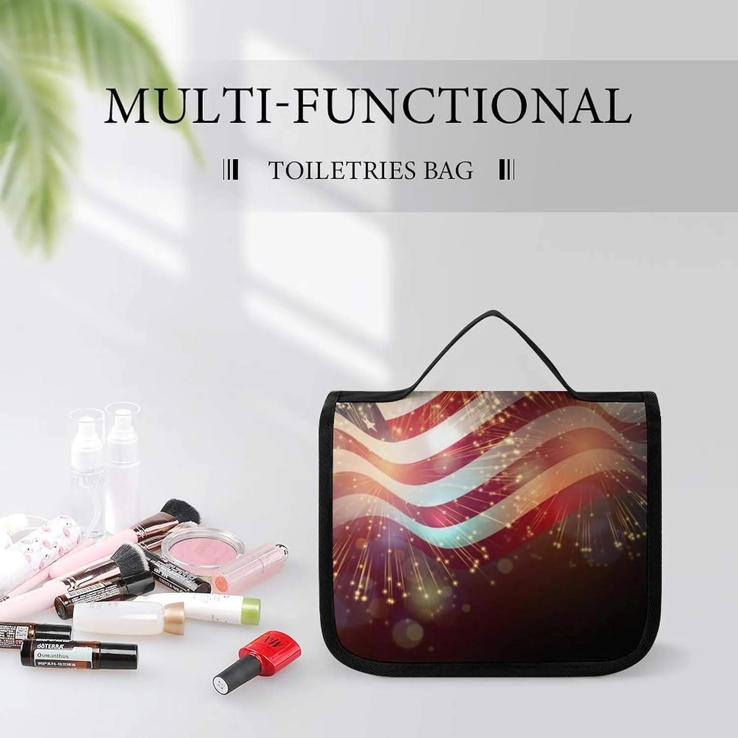 Travel Hanging Toiletry Bag for Men Women Shaving Bag Compatible with Cool American Flag, Waterproof Large Makeup Bag Wash Bag Makeup Organizer Cosmetic Case for Bathroom Shower