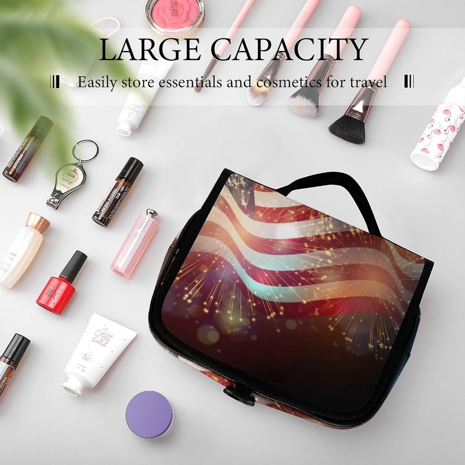 Travel Hanging Toiletry Bag for Men Women Shaving Bag Compatible with Cool American Flag, Waterproof Large Makeup Bag Wash Bag Makeup Organizer Cosmetic Case for Bathroom Shower