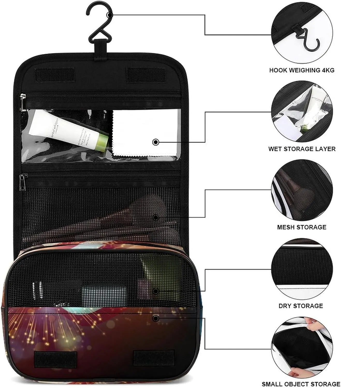 Travel Hanging Toiletry Bag for Men Women Shaving Bag Compatible with Cool American Flag, Waterproof Large Makeup Bag Wash Bag Makeup Organizer Cosmetic Case for Bathroom Shower