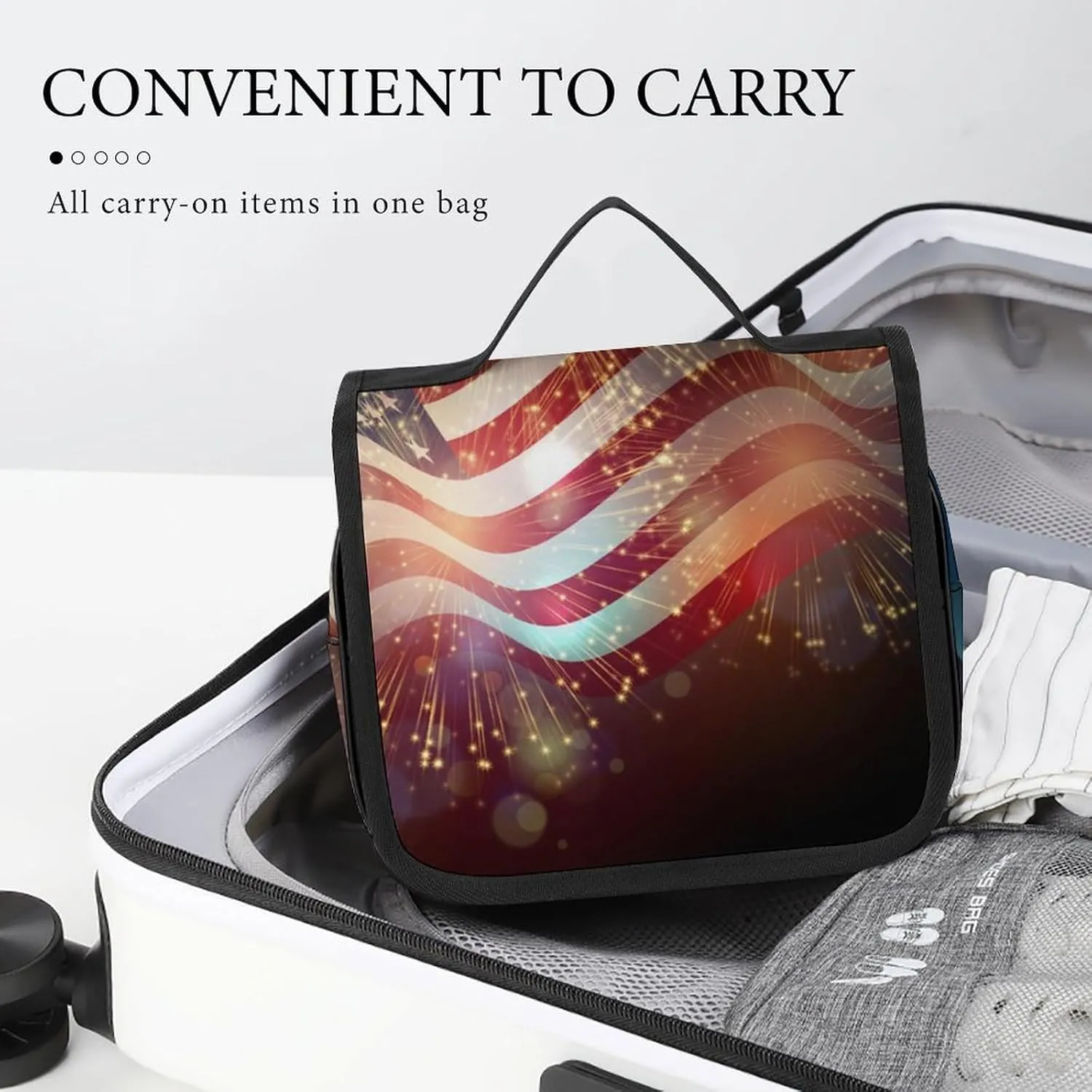 Travel Hanging Toiletry Bag for Men Women Shaving Bag Compatible with Cool American Flag, Waterproof Large Makeup Bag Wash Bag Makeup Organizer Cosmetic Case for Bathroom Shower