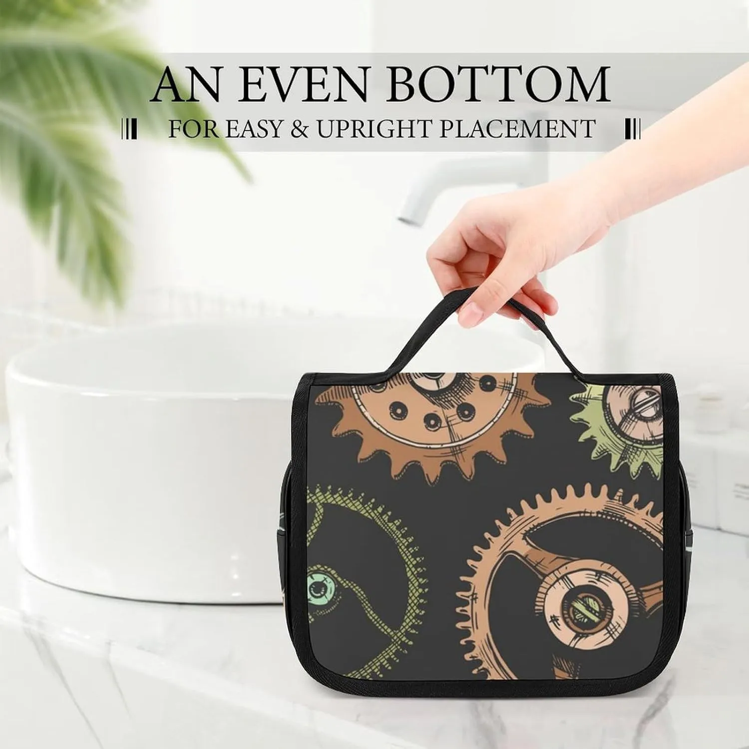 Travel Hanging Toiletry Bag for Women Men, Large Capacity Makeup Bag Compatible with Hand Draw Steampunk Clocks, Waterproof Cosmetic Storage Organizer Case for Bathroom Shower