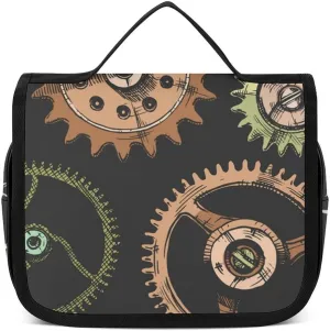 Travel Hanging Toiletry Bag for Women Men, Large Capacity Makeup Bag Compatible with Hand Draw Steampunk Clocks, Waterproof Cosmetic Storage Organizer Case for Bathroom Shower