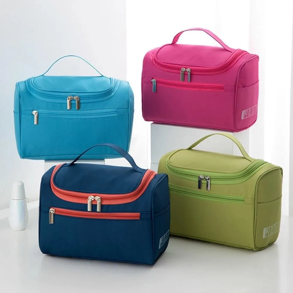 Travel Makeup Bag, Waterproof Toiletry Bag Large Capacity Cosmetic Bag with Handles Dividers, Makeup Organizer Pouch (Blue)