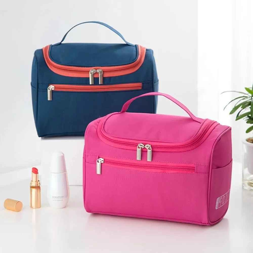 Travel Makeup Bag, Waterproof Toiletry Bag Large Capacity Cosmetic Bag with Handles Dividers, Makeup Organizer Pouch (Dark Pink)