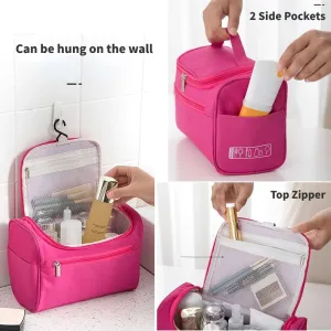 Travel Makeup Bag, Waterproof Toiletry Bag Large Capacity Cosmetic Bag with Handles Dividers, Makeup Organizer Pouch (Dark Pink)