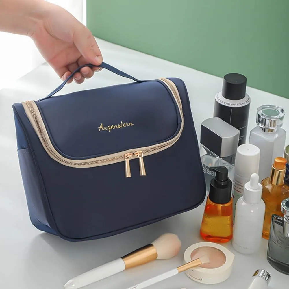 Travel Makeup Bag, Waterproof Toiletry Bag Large Capacity Cosmetic Bag with Handles Dividers, Makeup Organizer Pouch (Navy)