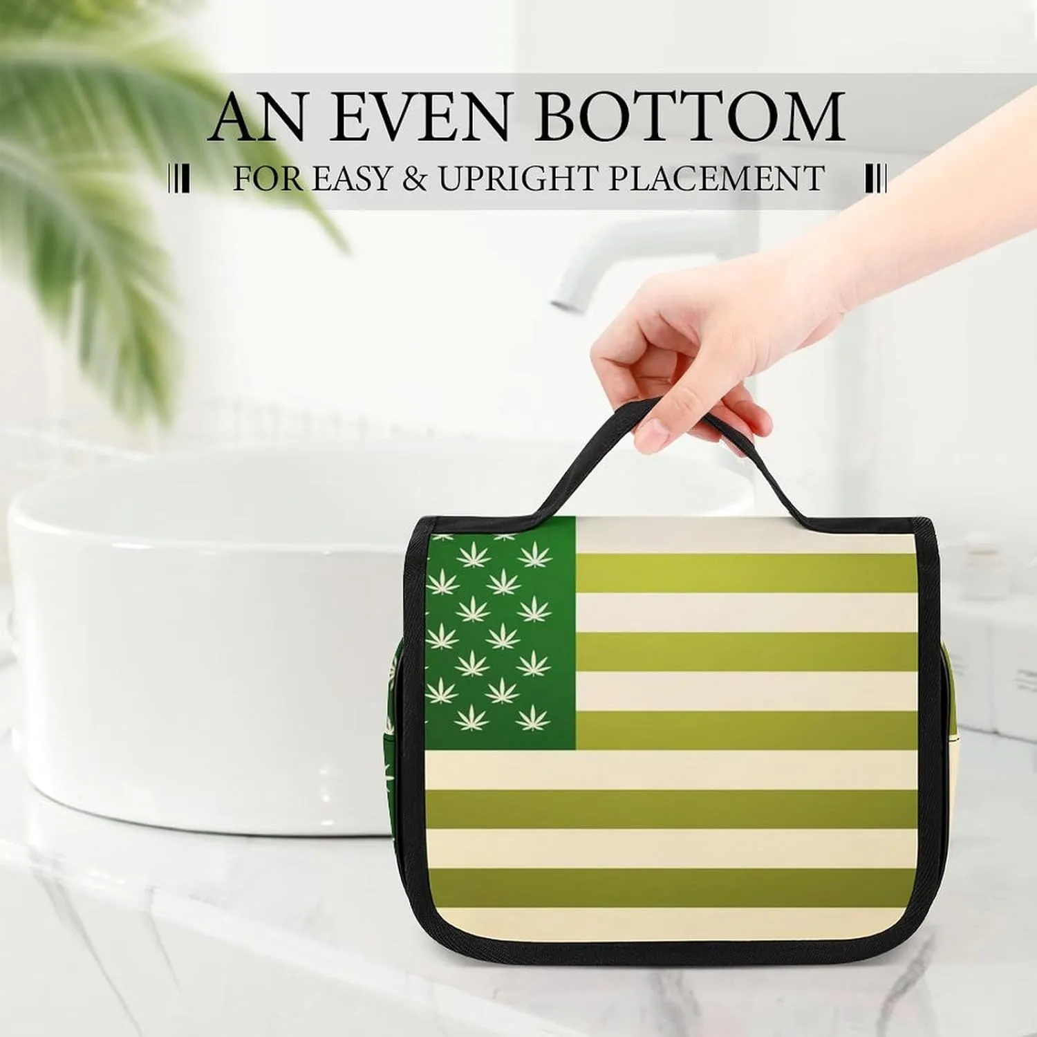 Travel Toiletry Bag for Women Large Capacity, Travel Organizer, Hanging Makeup Case Compatible with American Marijuana Weed Leaf Flag Green for Accessories, Cosmetics, Toiletries