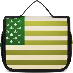 Travel Toiletry Bag for Women Large Capacity, Travel Organizer, Hanging Makeup Case Compatible with American Marijuana Weed Leaf Flag Green for Accessories, Cosmetics, Toiletries