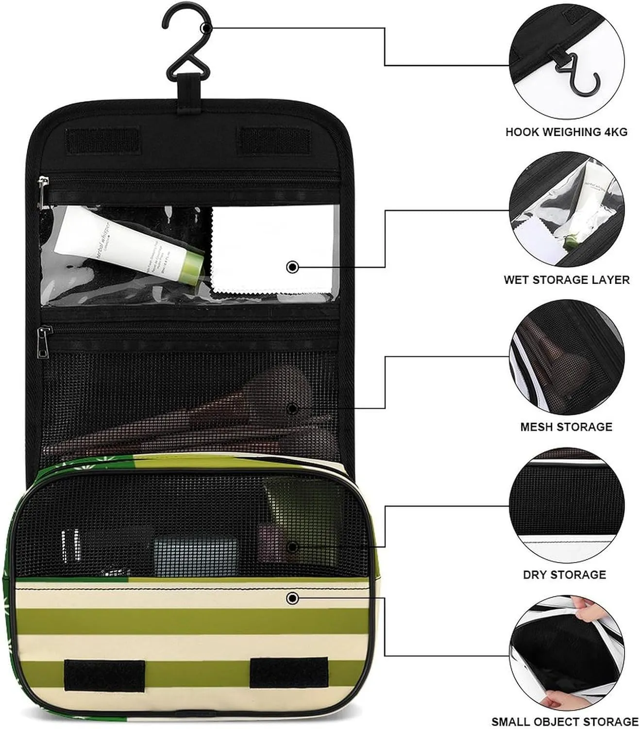 Travel Toiletry Bag for Women Large Capacity, Travel Organizer, Hanging Makeup Case Compatible with American Marijuana Weed Leaf Flag Green for Accessories, Cosmetics, Toiletries