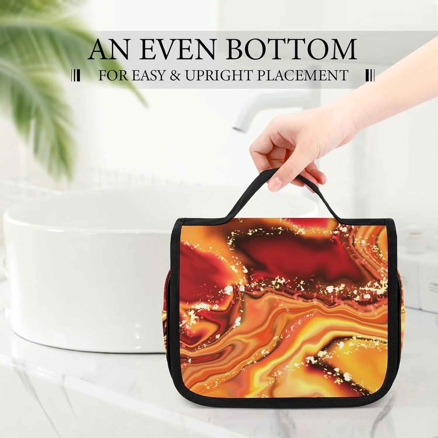 Travel Toiletry Bag For Women, Large Makeup Cosmetic Bags Compatible with Abstract Fire Marble, Hanging Toiletry Bag for Bathroom, with Hanging Hook for Travel Business Trips and Camping