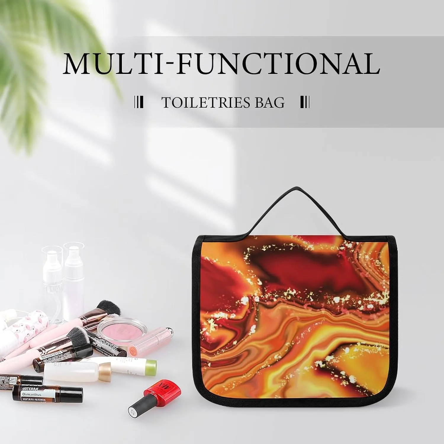 Travel Toiletry Bag For Women, Large Makeup Cosmetic Bags Compatible with Abstract Fire Marble, Hanging Toiletry Bag for Bathroom, with Hanging Hook for Travel Business Trips and Camping
