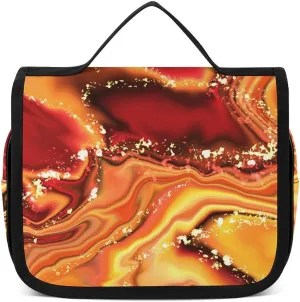 Travel Toiletry Bag For Women, Large Makeup Cosmetic Bags Compatible with Abstract Fire Marble, Hanging Toiletry Bag for Bathroom, with Hanging Hook for Travel Business Trips and Camping