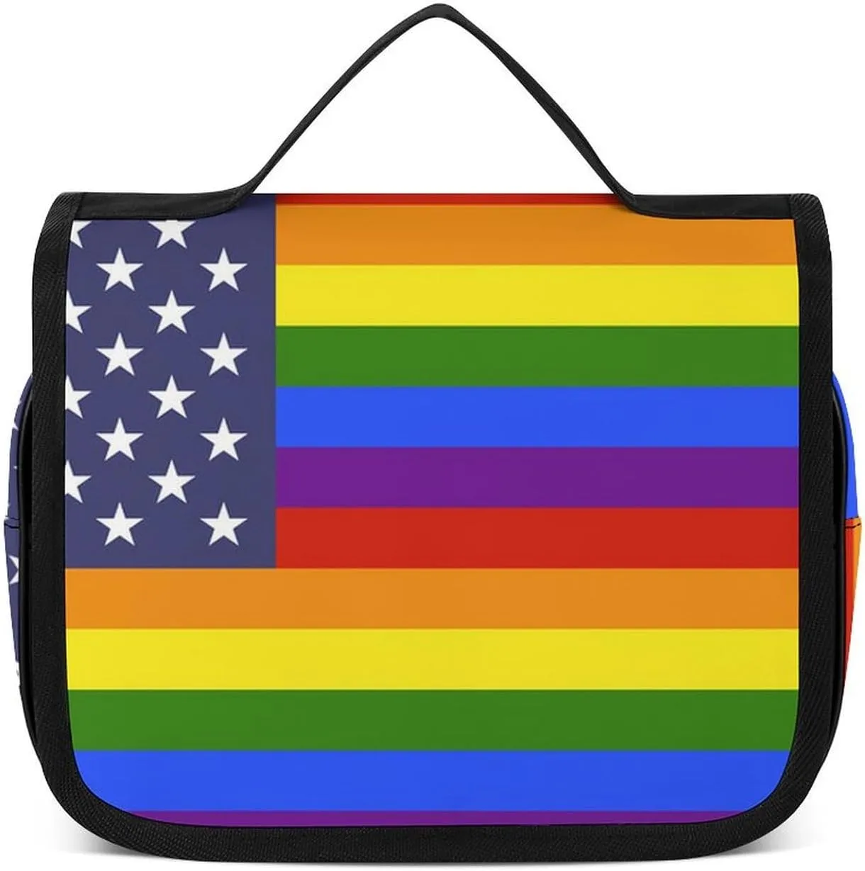 Travel Toiletry Bag for Women Men, Waterproof Makeup Bag Shaving Bag with Hanging Hook, Portable Toiletry Organizer Compatible with US LGBT Love Pride Rainbow American Flag for Traveling and Camping