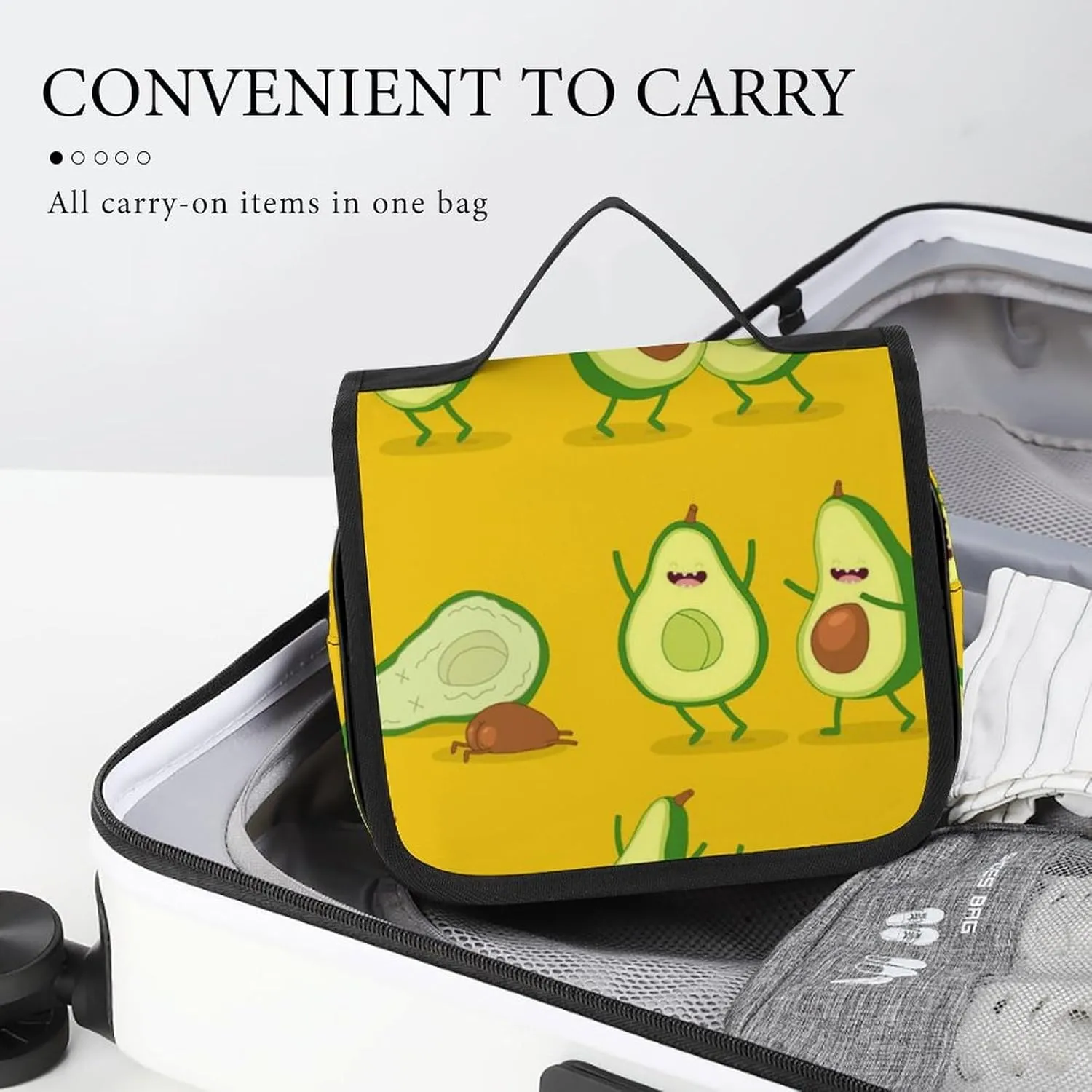 Travel Toiletry Bag Hanging, Makeup Bag Hanging, Waterproof Cosmetic Bag with Jewelry Compartment, Travel Bag Compatible with Funny Cartoon Couples Character Avocado Set for Toiletries, Cosmetic