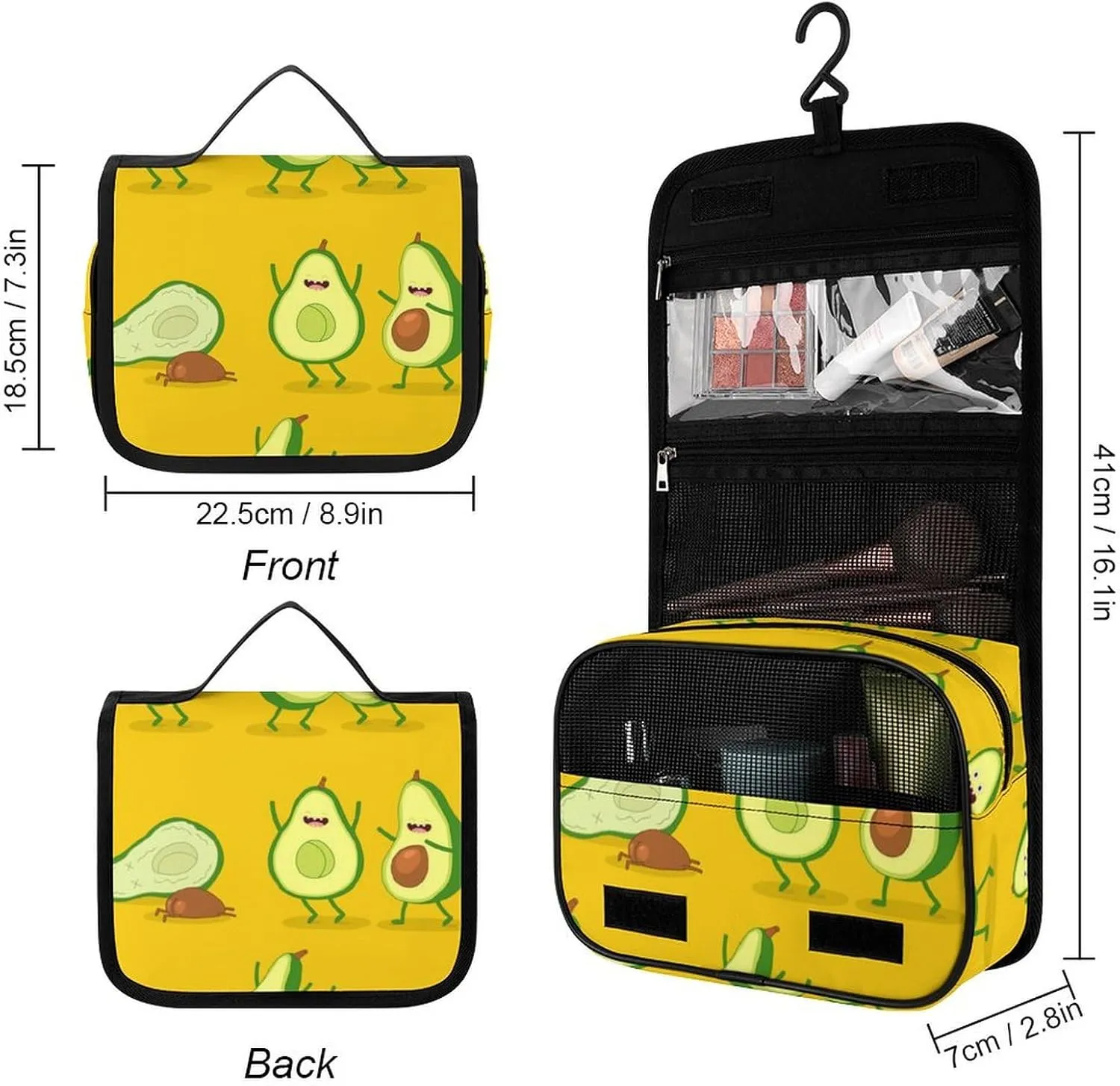 Travel Toiletry Bag Hanging, Makeup Bag Hanging, Waterproof Cosmetic Bag with Jewelry Compartment, Travel Bag Compatible with Funny Cartoon Couples Character Avocado Set for Toiletries, Cosmetic